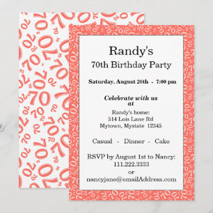 Invitation Modèle de nombre aléatoire 70 Corail/Blanc 70ème