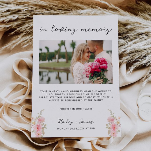 Invitation Modèle de panneau de mariage rose à la mémoire de (Rose Wedding In Loving Memory Sign Template)