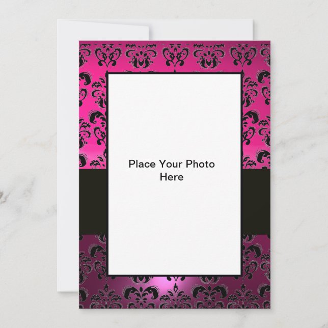 INVITATION MODELE DE PHOTO DAMASK ROSE NOIR (Devant)
