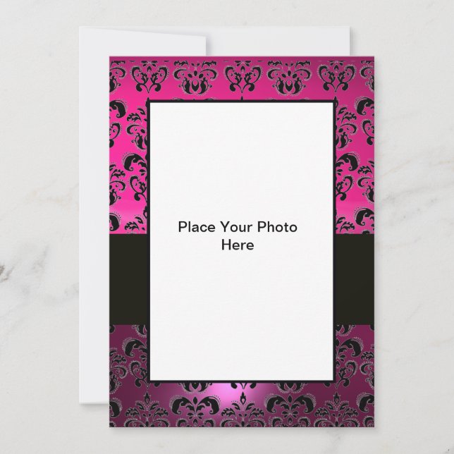 Invitation MODELE DE PHOTO DAMASK ROSE VIOLET NOIR ,fuchsia (Devant)