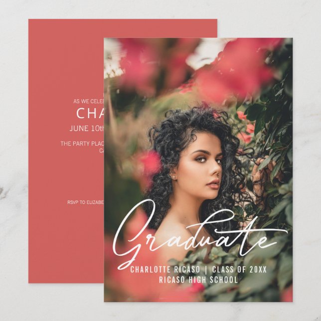 Invitation Modèle de photo de remise de diplôme rose personna (Devant / Derrière)