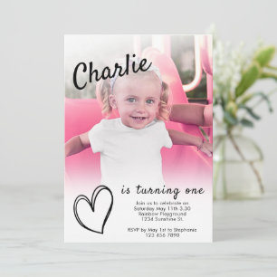 Invitation Modèle de photo pour premier anniversaire Filles C