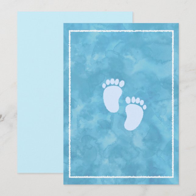 Invitation Modèle de rectangle pour Baby Shower aquarelle ble (Devant / Derrière)