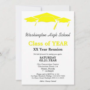 Invitation Modèle de réunion de classe Caps de diplômes Jaune