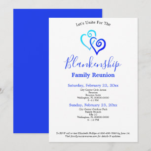 Invitation Modèle de réunion de famille à cœurs liés bleus