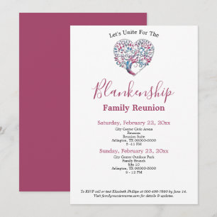 Invitation Modèle de réunion famille en forme de coeur coloré