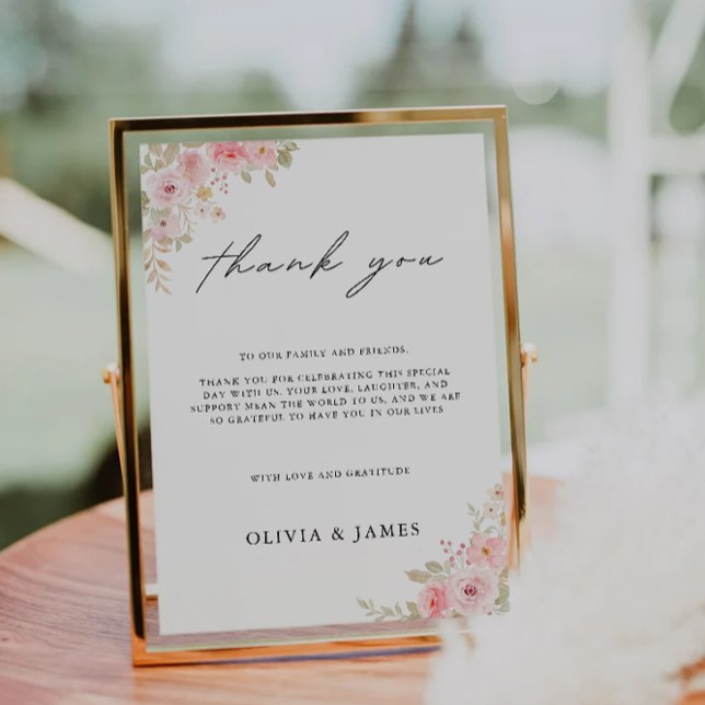 Invitation Modèle de signalisation du Mariage rose Merci, (Rose Wedding Thank You Sign Template, Invitation)