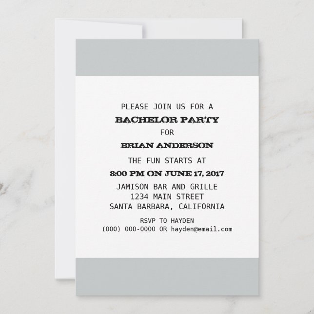 Invitation Modèle de soirée d'enterrement de vie de garçon (Devant)