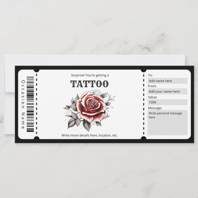 Invitation Modèle de Tattoo Surprise, (Devant)