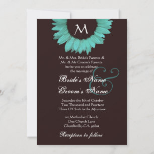 Invitation Modèle de tournesol turquoise et chocolat