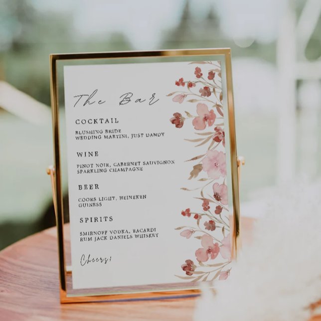 Invitation Modèle des signes du menu de la barre de Mariage r (Rose Wedding Bar Menu Sign Template, Invitation)