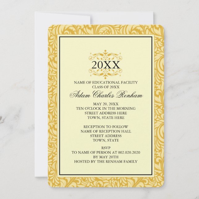 Invitation Modèle d'études Jaune doré Formal (Devant)