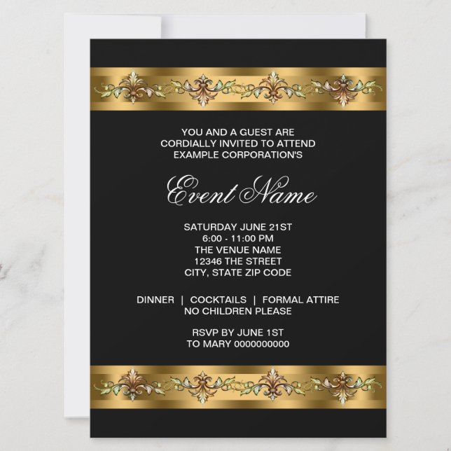 Invitation Modèle d'événement Black and Gold Corporate Party (Devant)