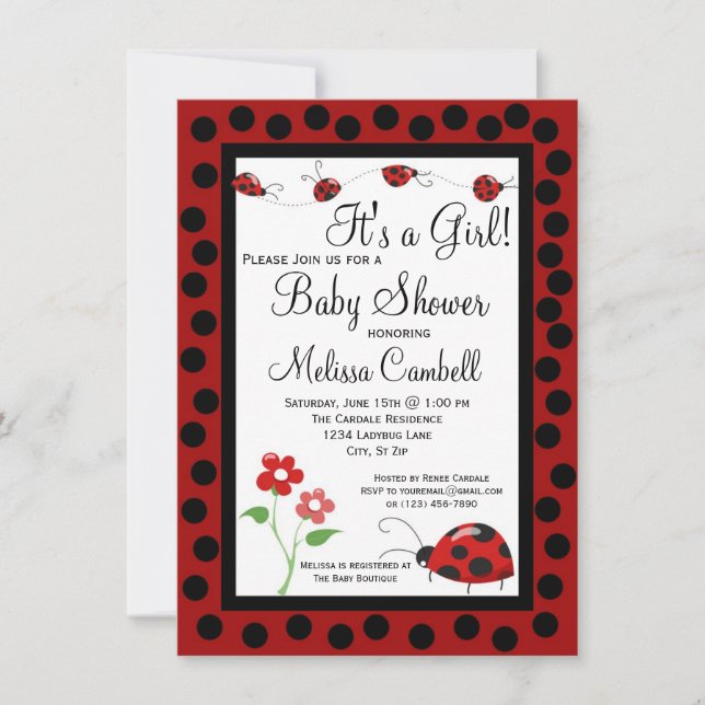 Invitation Modèle d'invitation Baby shower Red Black Ladybug (Devant)