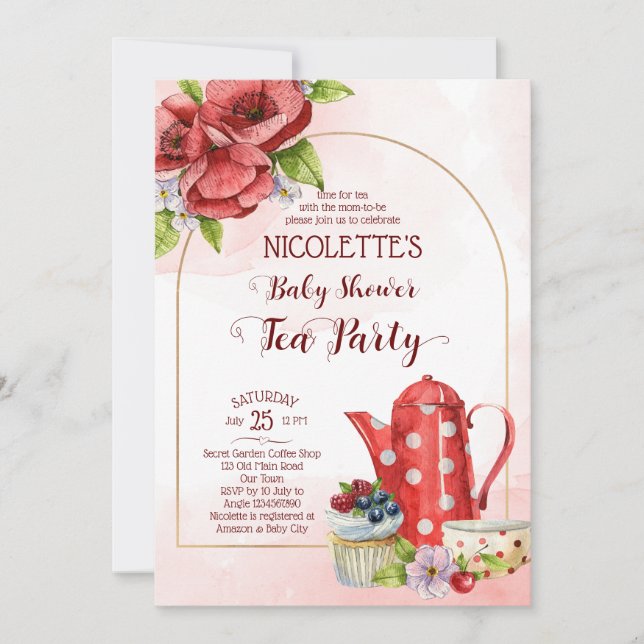 Invitation Modèle d'invitation baby shower Tea party (Devant)