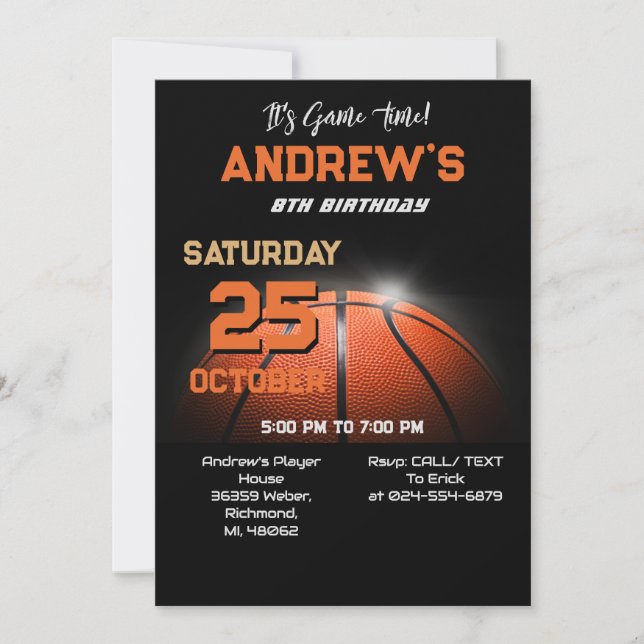 Invitation Modèle d'invitation d'anniversaire de basket-ball  (Devant)