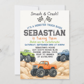 Invitation Modèle d'invitation d'anniversaire du camion Monst