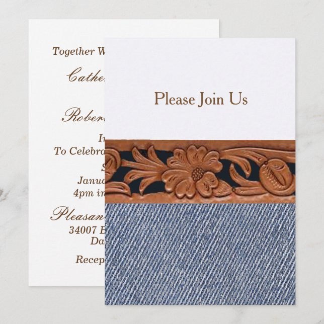 Invitation Modèle d'invitation de Denim et Leather Western Be (Devant / Derrière)