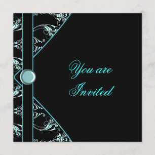 Invitation Modèle d'invitation de fête en damas noir bleu sar