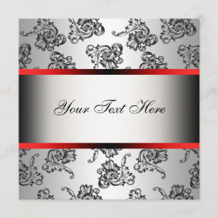 Invitation Modèle d'invitation de fête en damas rouge argent