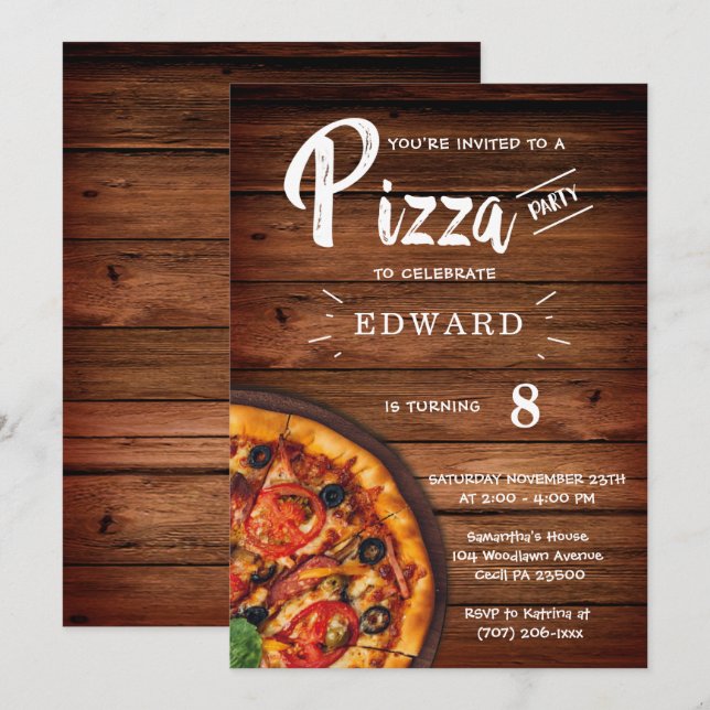 Invitation Modèle d'invitation de la fête de pizza imprimable (Devant / Derrière)