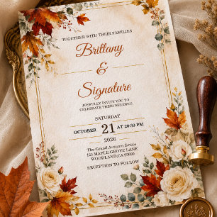 Invitation Modèle d'invitation de mariage d'automne de luxe 