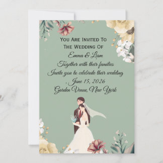 Invitation Modèle d'invitation de mariage floral vert sauge é