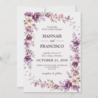 Invitation Modèle d'invitation de mariage floral violet éléga