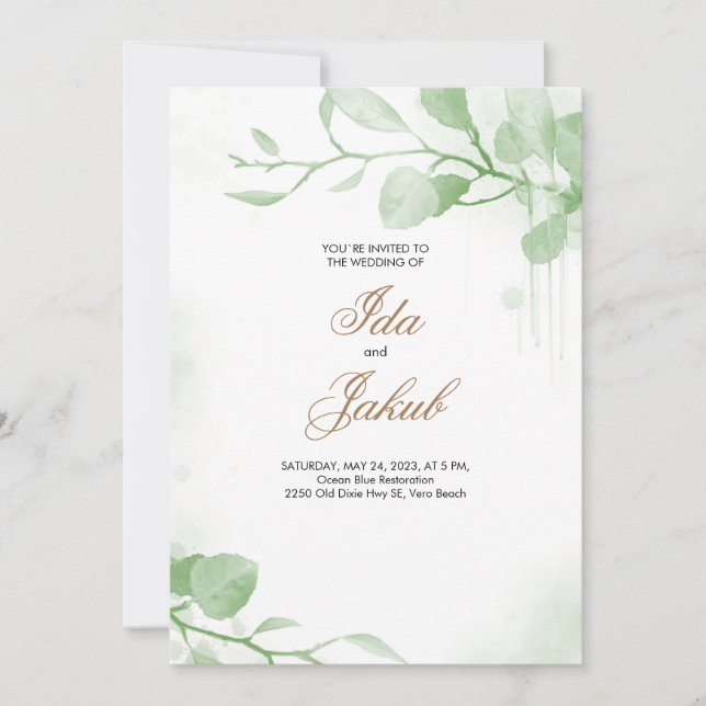 Invitation Modèle d'invitation de mariage verdure (Devant)