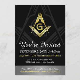 Invitation Modèle d'invitation maonique   Noir, Or et Argent