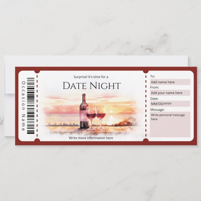 Invitation Modèle du billet cadeau de nuit de surprise (Devant)