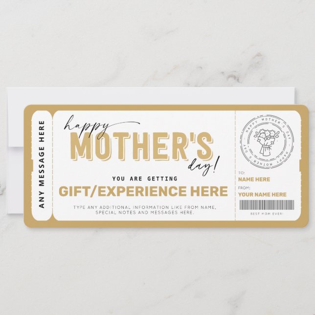 Invitation Modèle du certificat cadeau de la fête des mères (Devant)