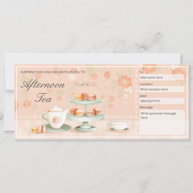 Invitation Modèle du certificat-cadeau pour thé de l'après-mi (Devant)