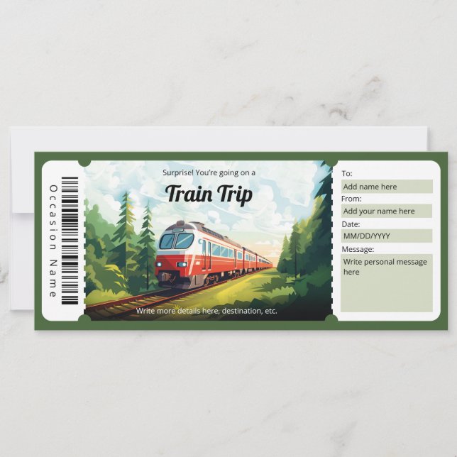 Invitation Modèle du certificat-cadeau surprise Train Ticket (Devant)