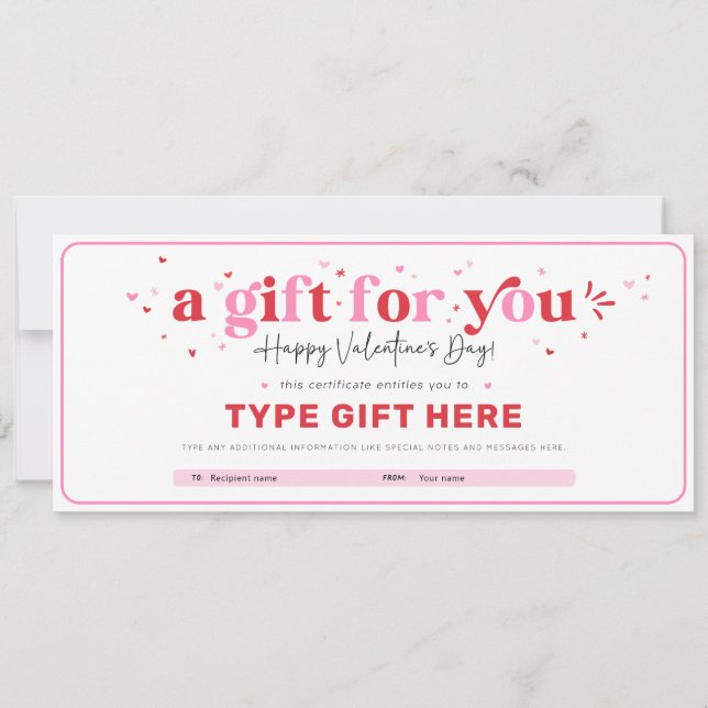Invitation Modèle du chèque-cadeau de la Saint-Valentin (Devant)