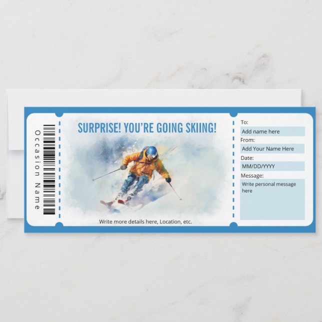 Invitation Modèle du chèque-cadeau surprise Skiing (Devant)