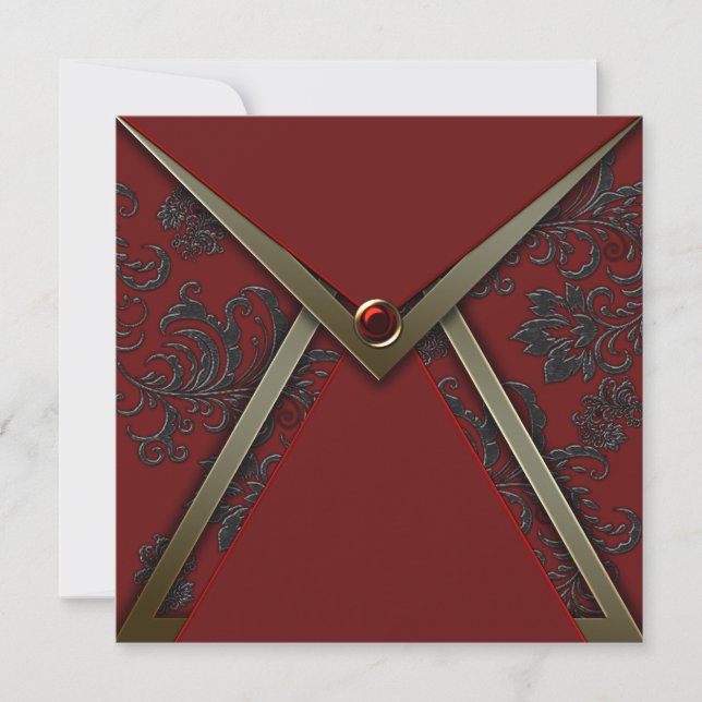 Invitation Modèle du Gold Red Black Damask Party (Devant)