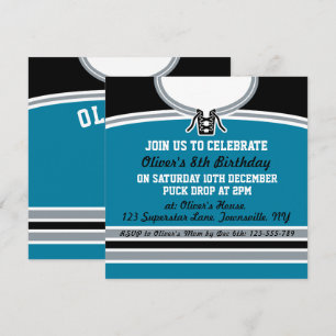 Invitation Modèle du parti à thème Jersey de hockey, Turquois