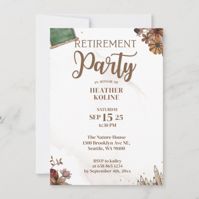 Invitation Modèle du parti de retraite de l'enseignant de l'é (Devant)