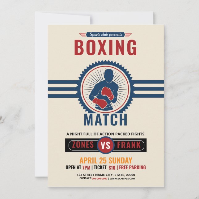 Invitation Modèle du tournoi de boxe (Devant)
