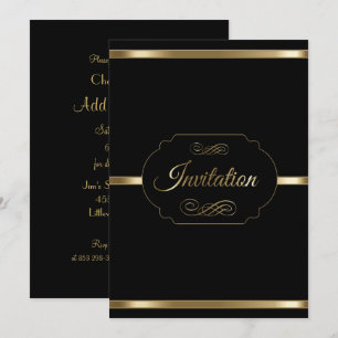 Invitation Modèle élégant de partie de noir et d'or