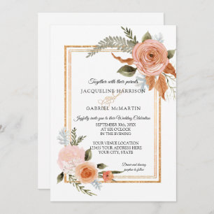 Invitation MODÈLE Elegant Rustique Automne Floral Mariage or