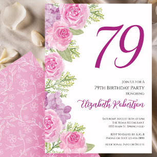 Invitation Modèle floral de roses roses pour 79e anniversaire