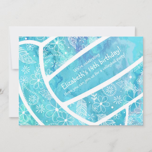 Invitation Modèle floral Doodé volleyball turquoise (Devant)