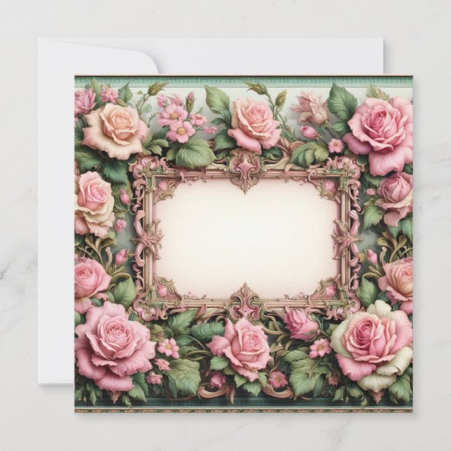 Invitation Modèle floral rose et blanc vert (Devant)