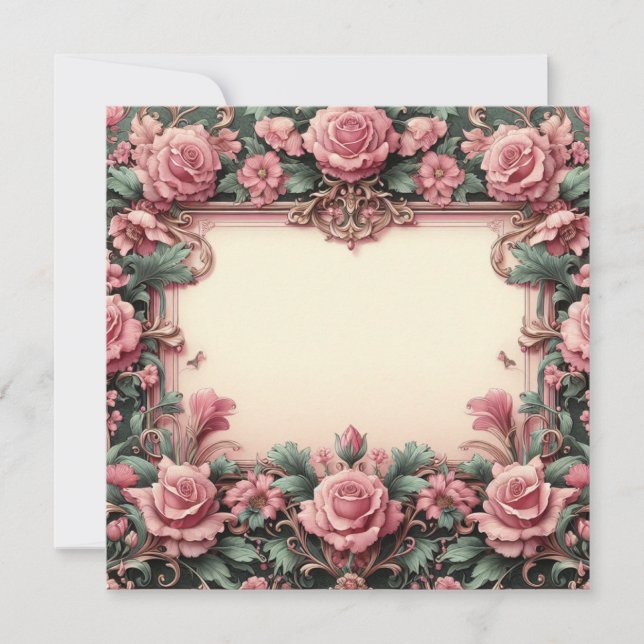 Invitation Modèle floral rose et blanc vert (Devant)