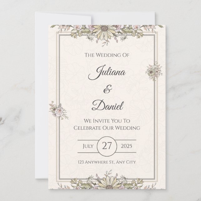 Invitation Modèle Floral Rustique (Devant)