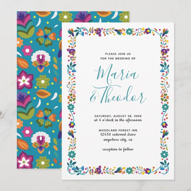 Invitation Modèle floral simple Mariage de style mexicain (Devant / Derrière)