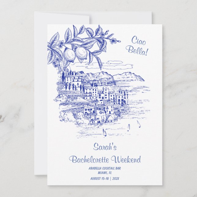 Invitation Modèle Itinéraire Ciao Bella Bachelorette (Devant)