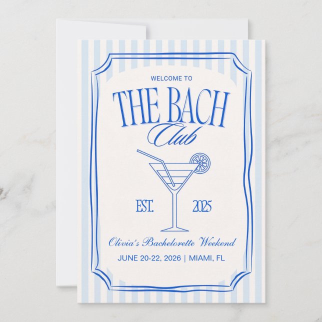 Invitation Modèle Itinéraire du Bachelorette Party, Bach Club (Devant)